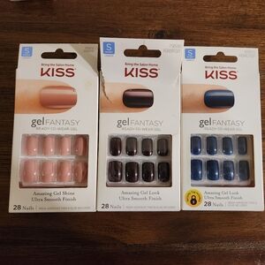 Set Of 3 KISS Gel Fantasy Press-On Nails - Pink, Black, Blue NIB